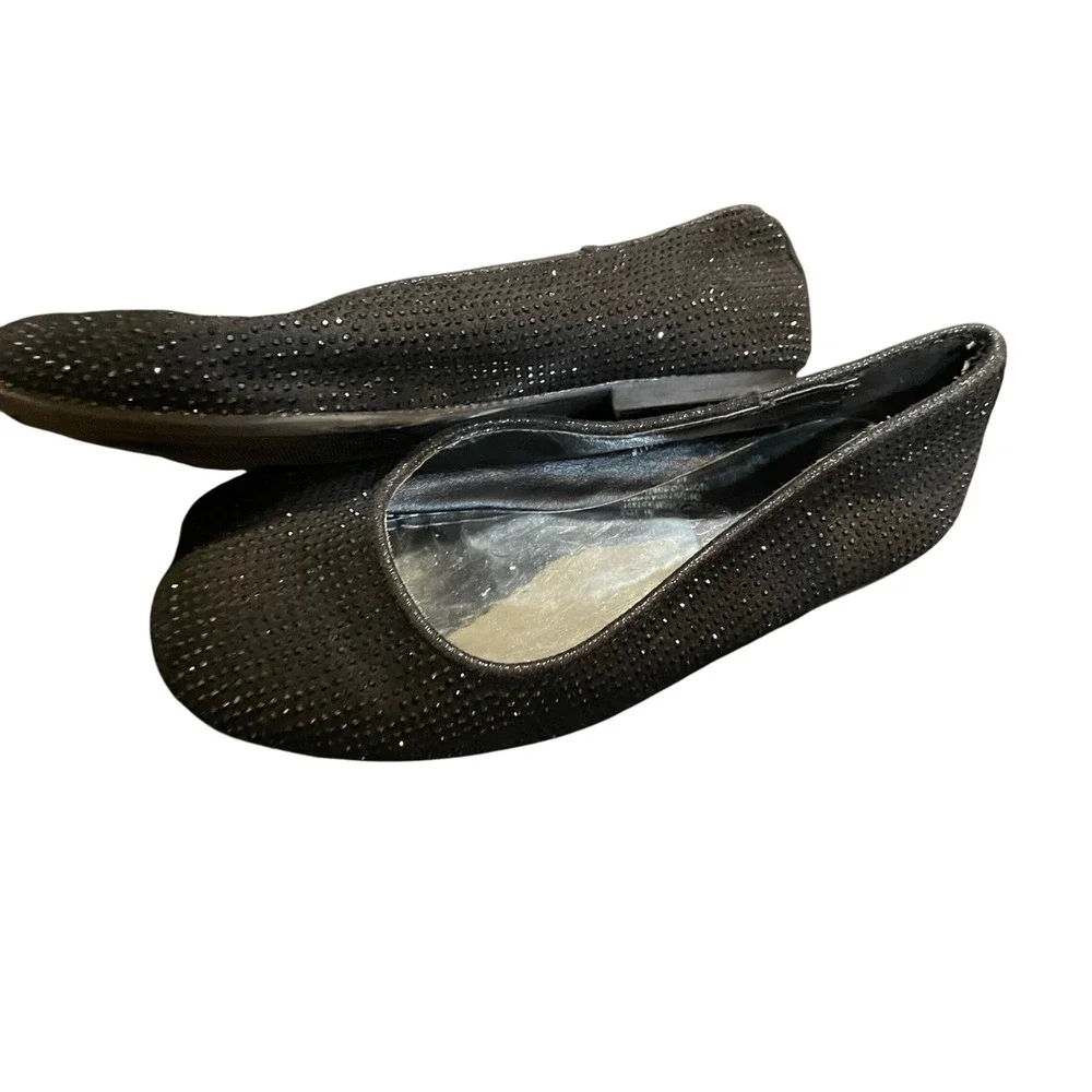 Vince Camuto Sparkly Black Ballet Flats Kids Sz. 13 Rhinestone Slip‎ On